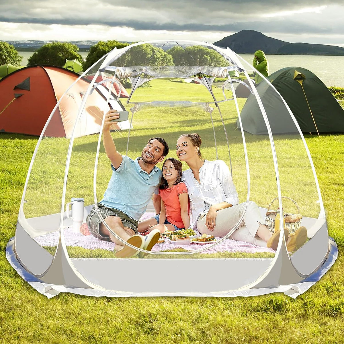 Screen Houses Pop-up Outdoor Camping Tent, 540 Degree Fully Transparent Non Dead Corner Gazebo