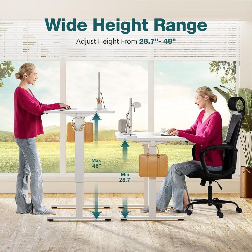 Sweetcrispy Electric Standing Desk Adjustable Height, 63x24 Inch Sit Stand Up Home Office Desks Memory Computer Workstation PC Work Table with Preset Splice Wood Board Metal Frame, White