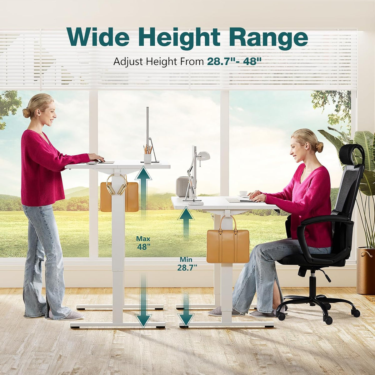 Sweetcrispy Electric Standing Desk Adjustable Height, 63x24 Inch Sit Stand Up Home Office Desks Memory Computer Workstation PC Work Table with Preset Splice Wood Board Metal Frame, White