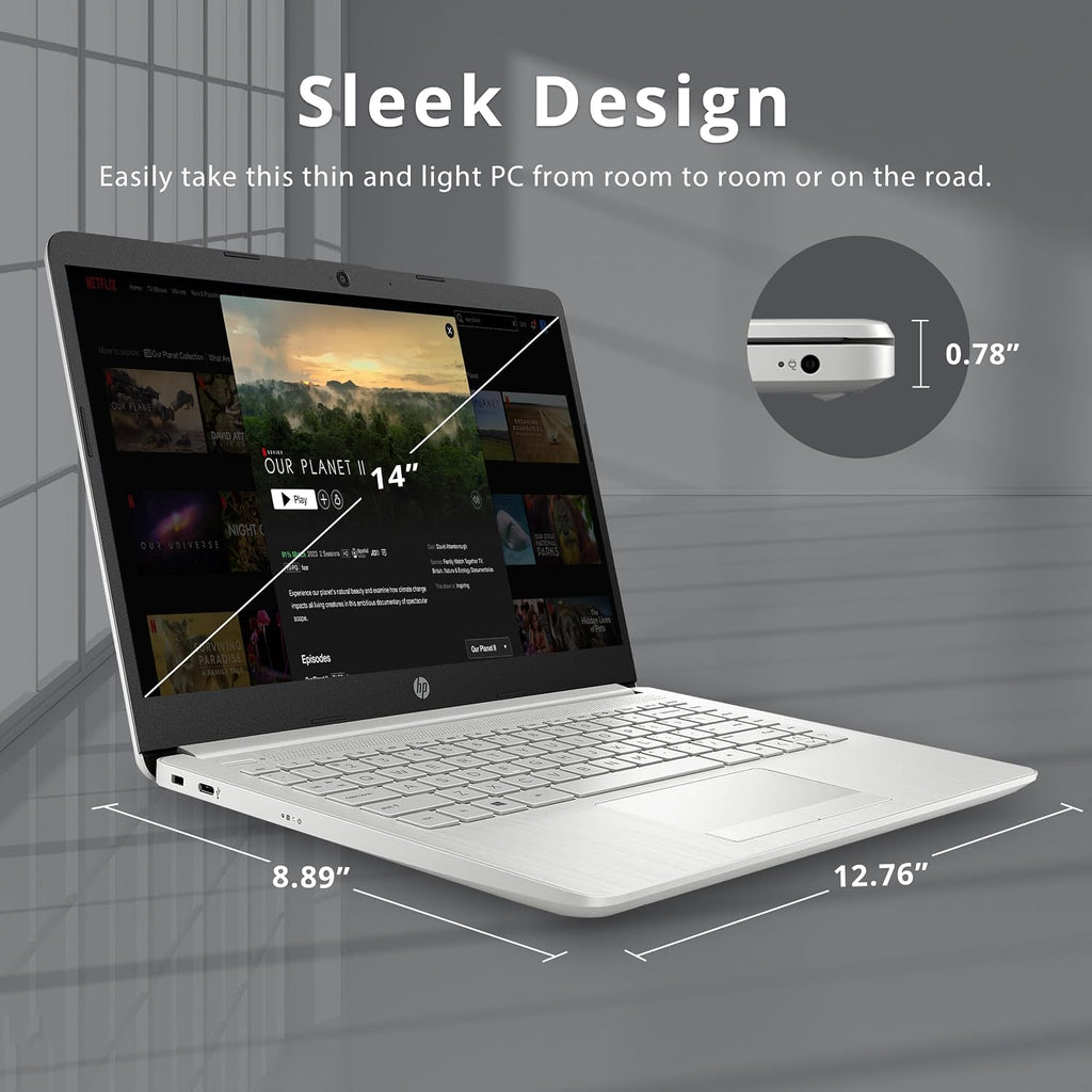 HP Stream 14' HD BrightView Laptop, Intel Celeron N4120 Processor, 4GB RAM, 64GB SSD, Intel UHD Graphics, 720p Webcam, WiFi, HDMI, Win 11 S, Silver (Renewed)
