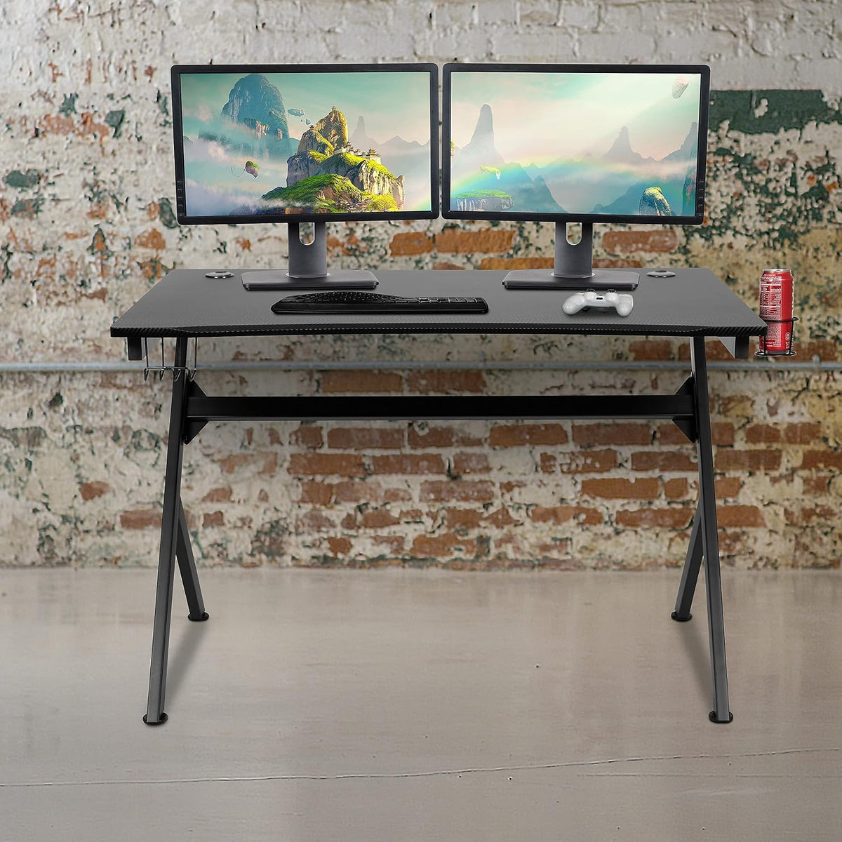 Flash Furniture Duncan Gaming Desk 45.25' x 29' Computer Table Gamer Workstation with Headphone Holder and 2 Cable Management Holes, Set of 1,Black