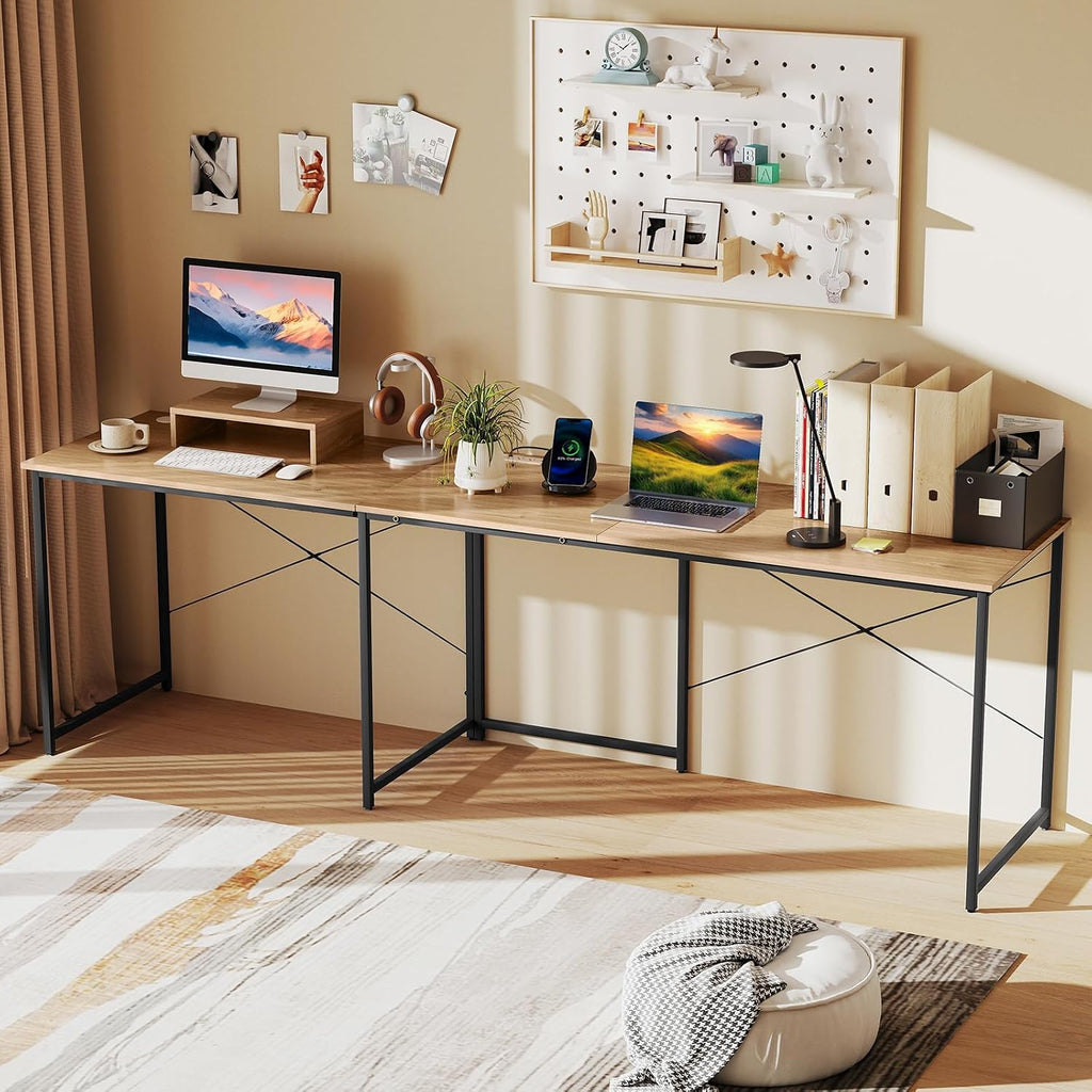 Tangkula L-Shaped Computer Desk with Power Outlets, 95' Long 2-Person Desk with Monitor Shelf, Modern Corner Desk Gaming Table with USB Ports for Home Office