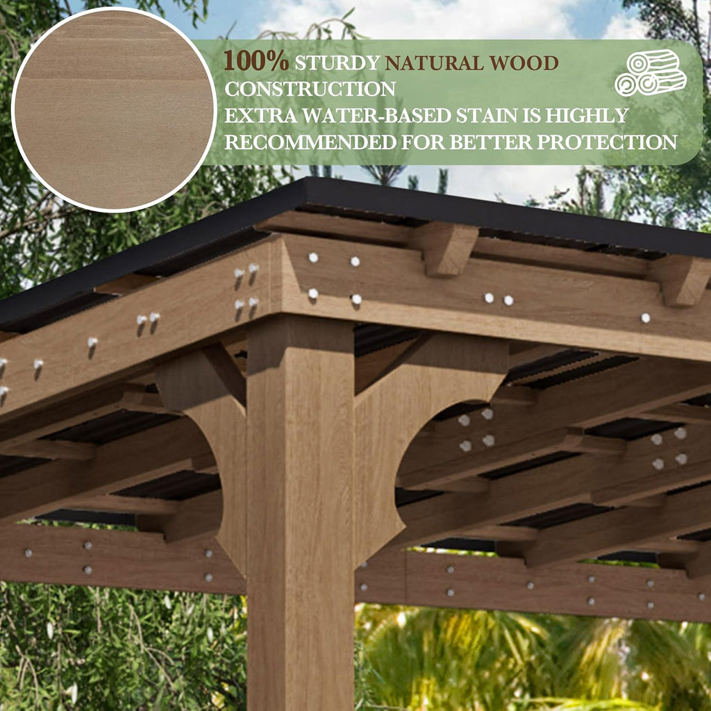 Yardenaler 10 x 12 FT Outdoor Wooden Grill Gazebo with 5.5' Width Wood Posts, Rainwater Drainage, BBQ Gazebo with Sloping Metal Roof for Barbecue, Backyard, Garden, Light Mocha Brown
