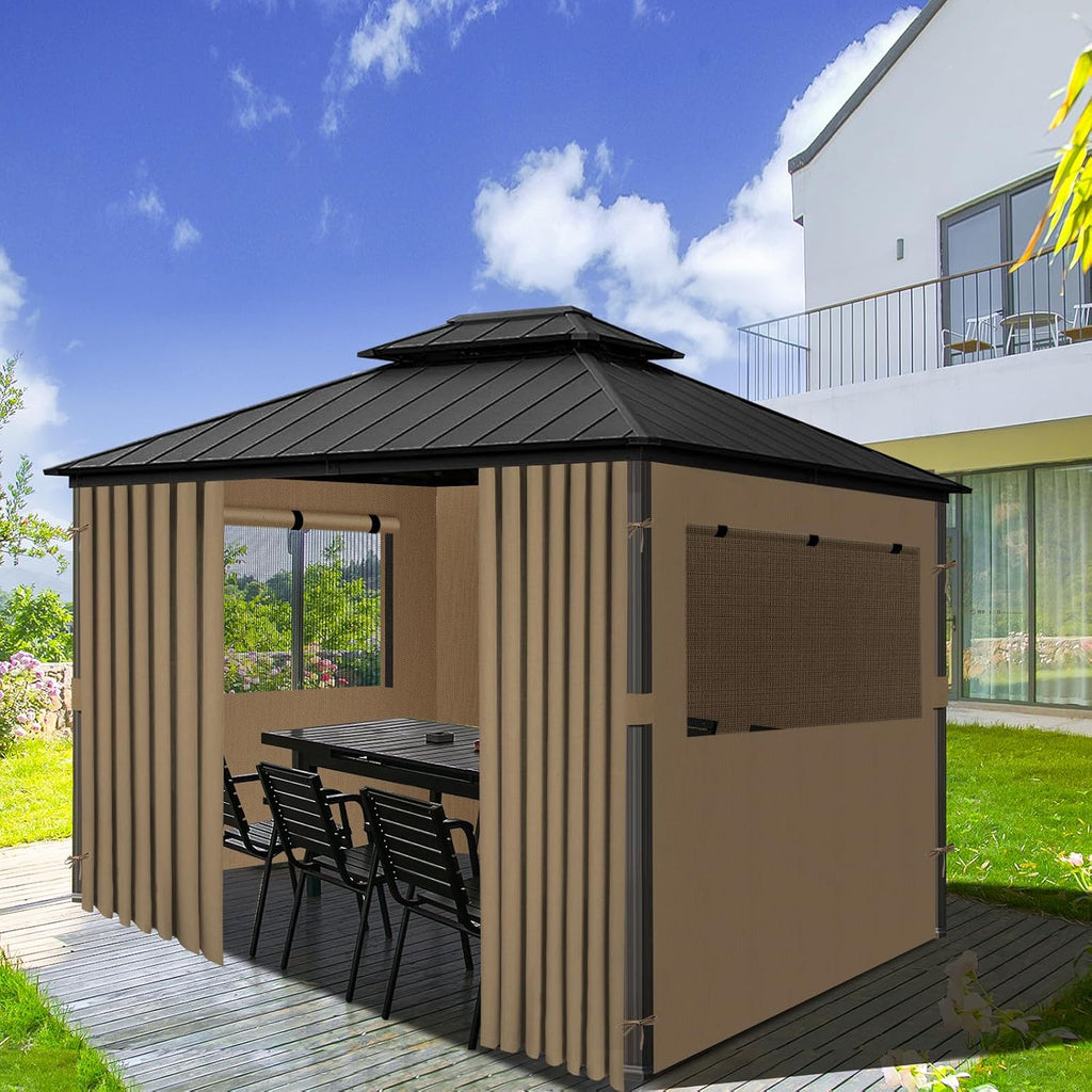 10'x12' Gazebo Curtains Outdoor Waterproof, 4-Panels Sidewalls with Zipper, Universal Replacement for Patio Privacy Screen(Only Curtains)