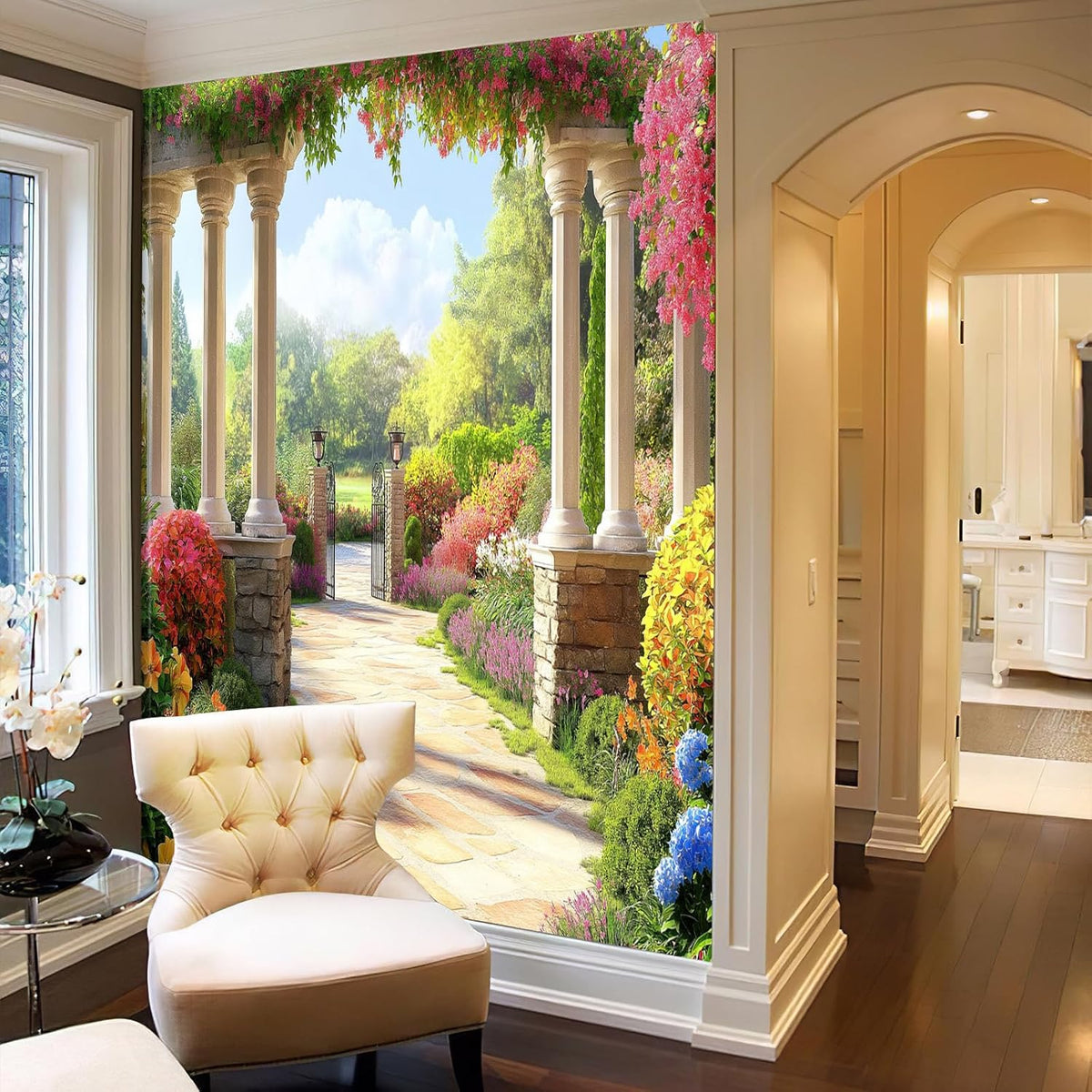 Garden Pavilion 3D Large Photo Wallpaper - Garden View Wall Murals Picture Art Decor, Mural Wallpaper for Living Room Bedroom TV Background Office Decor 144' Wx 100' H