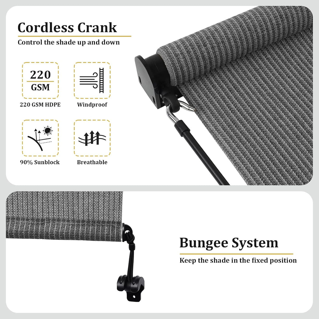 Shade&Beyond Patio Shades Roll Up Outdoor 11' W x 8' H, Cordless Roller Shade Blinds with 90% UV Protection, Exterior Sunshade Cloth Roll for Pergola Porch Gazebo Balcony, Gray