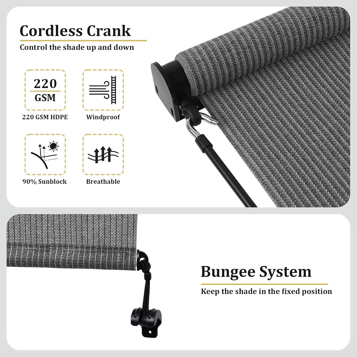 Shade&Beyond Patio Shades Roll Up Outdoor 11' W x 8' H, Cordless Roller Shade Blinds with 90% UV Protection, Exterior Sunshade Cloth Roll for Pergola Porch Gazebo Balcony, Gray