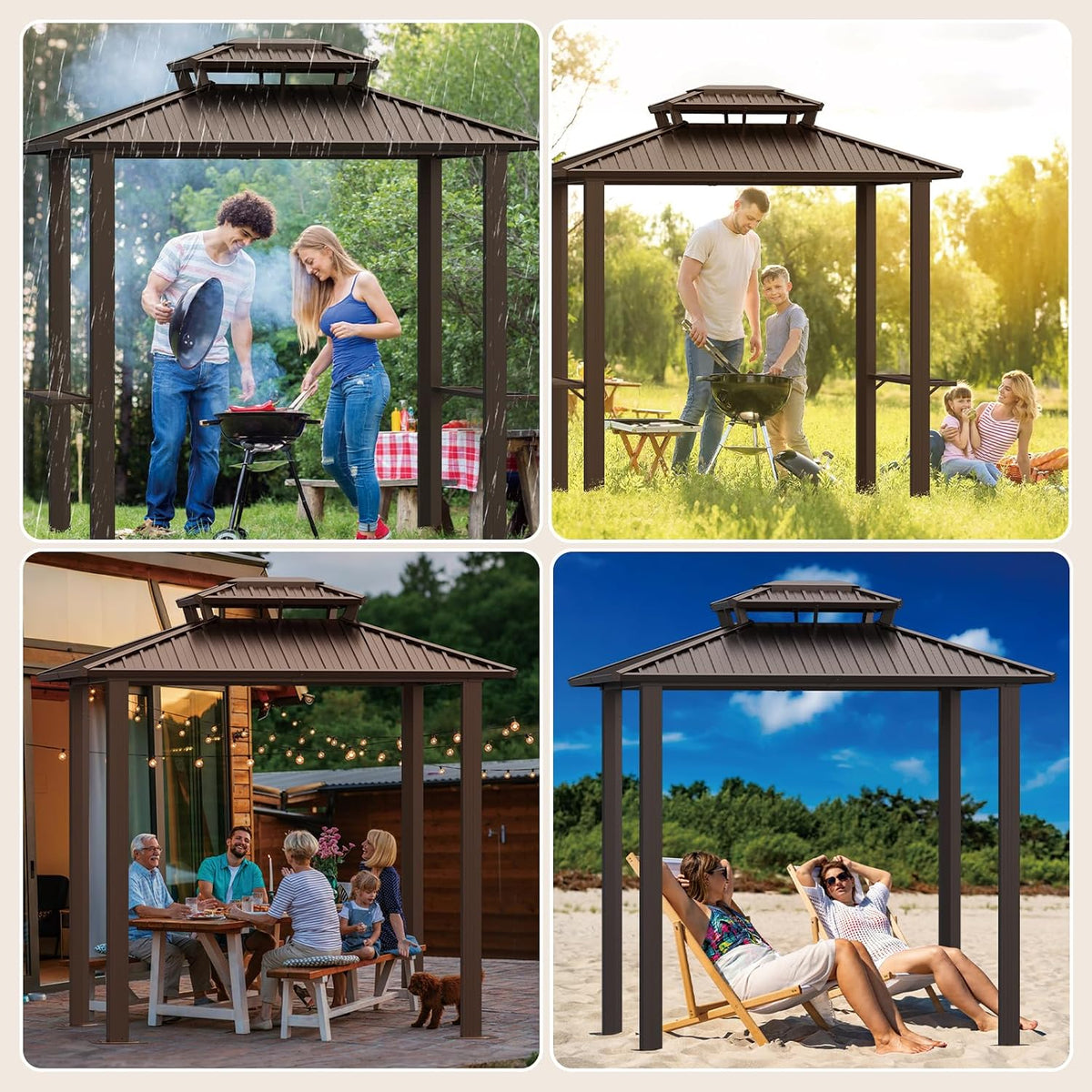Hoteel 6x8ft Hardtop Grill Gazebo, Outdoor Patio Aluminum Frame Barbecue Gazebo with Galvanized Steel Double Roof and 2 Side Shelves for Deck Lawn Backyard Garden and Party, Brown(2026 Version)