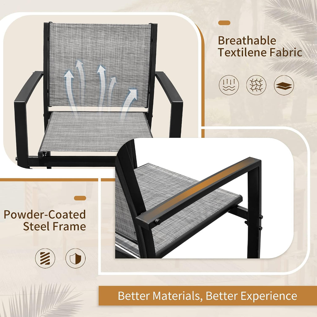 Flamaker 4 Pieces Patio Furniture Outdoor Furniture Patio Furniture Set Textilene Bistro Set Modern Conversation Set Black Bistro Set with Loveseat Tea Table for Home, Lawn and Balcony (Grey)