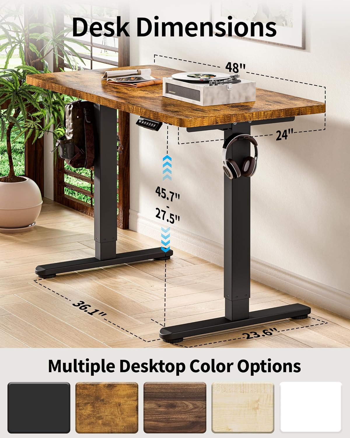 BIZUM Standing Desk Electric Adjustable Computer Desk-Stand up Desk Office Gaming Home Office Memory Desks 48x24 inches Black Frame/Rustic Brown Top