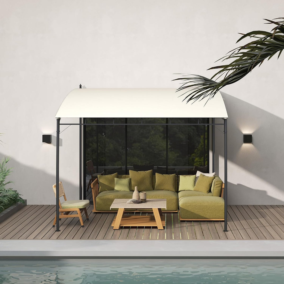 Outsunny 10' x 10' Outdoor Pergola Gazebo with UV-Resistant Canopy and Metal Frame, Sun Shade Shelter for Porch, Patio, Deck, Backyard, Cream White