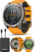 PlayBetter Garmin Fenix 8 AMOLED Sapphire (51mm, Titanium/Spark Orange) Multisport GPS Smartwatch Bundle - 1.4' Touchscreen, Built-in LED Flashlight Portable Charger & Screen Protectors
