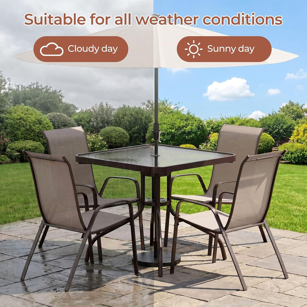 TLSUNNY Patio Dining Set 5 Pieces, All Weather Outdoor Furniture W/30'X 30' Table and 4 Stackable Textilene Chairs, Metal Table and Chairs for Patio, Lawn, Garden, Poolside, Backyard (Beige)