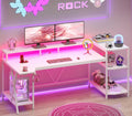 SEDETA White Gaming Desk 70.8'' with LED Lights and Storage Shelves, Computer Desk with Monitor Stand, Power Outlets and Cup Holder, Large PC Gamer Desk, Gaming Table for Bedroom, Living Room