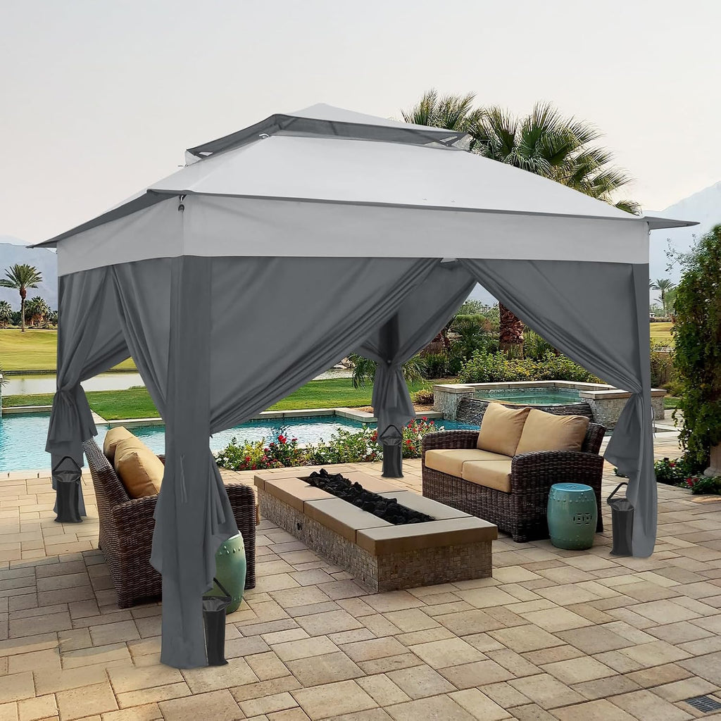 COOS BAY 11x11 Pop Up Gazebo with 4 Sidewalls, Instant Outdoor Canopy Tent with UPF 50+ UV Protection, Water Resistant Shelter with Carry Bag, Stakes & Ropes, Gray