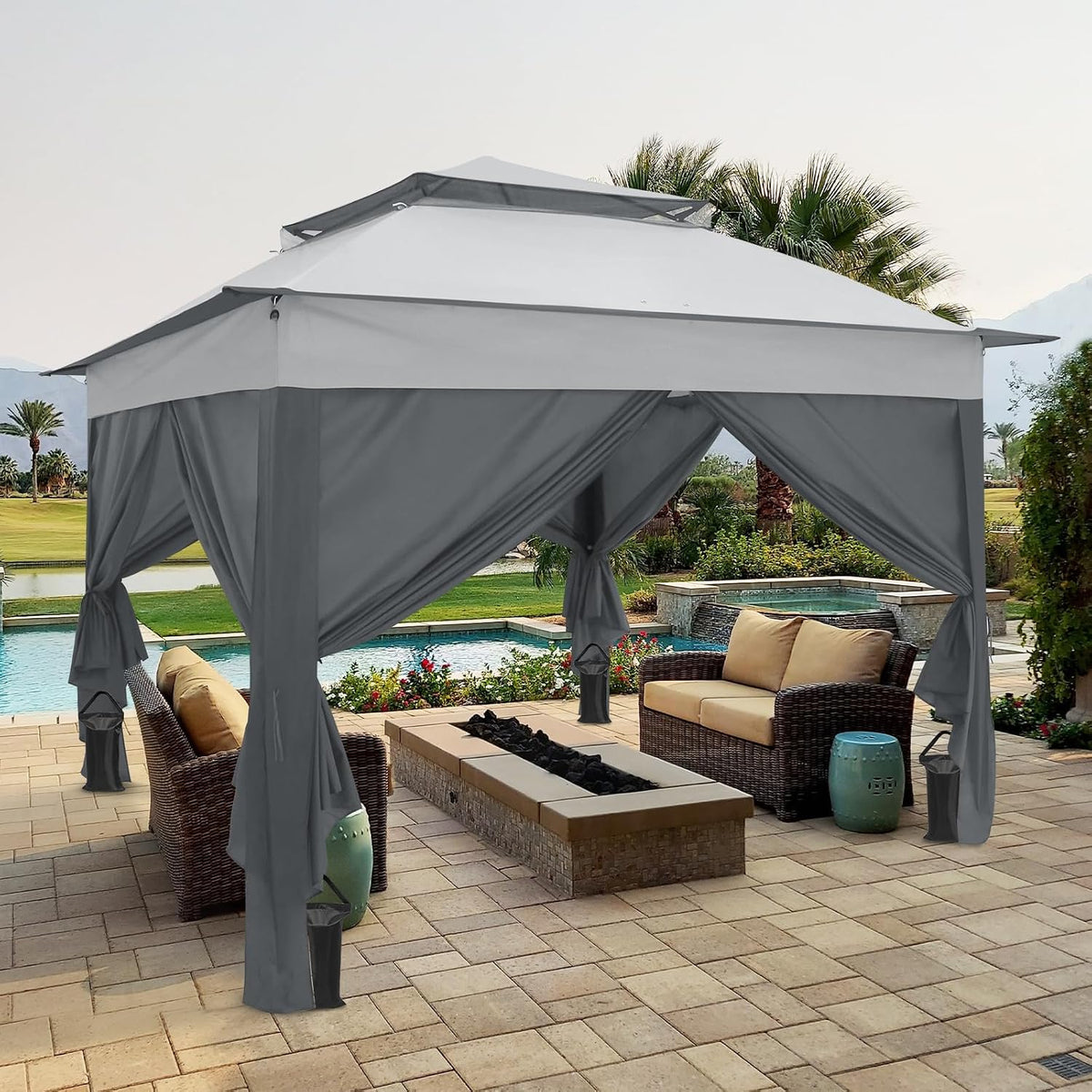 COOS BAY 11x11 Pop Up Gazebo with 4 Sidewalls, Instant Outdoor Canopy Tent with UPF 50+ UV Protection, Water Resistant Shelter with Carry Bag, Stakes & Ropes, Gray