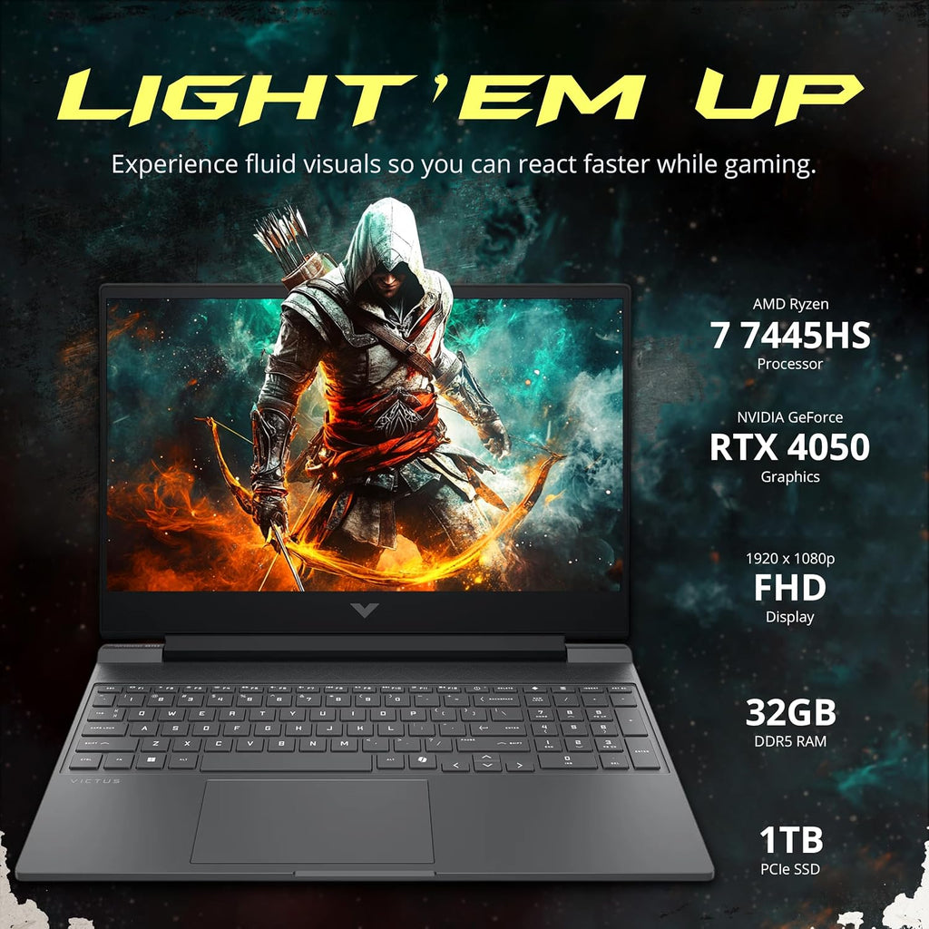 HP Victus 15.6' FHD 144Hz Gaming Laptop, AMD Ryzen 7 7445HS, GeForce RTX 4050 6GB GDDR6, 32GB DDR5, 1TB SSD, Backlit Keyboard, Copilot, Wi-Fi 6, Win 11 Pro, Mica Silver, 1TB Docking Station Set