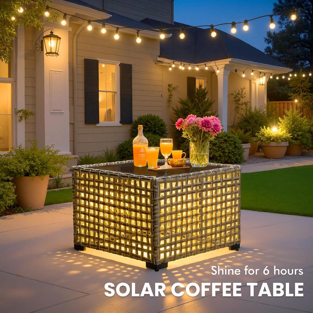 Outdoor Sectional Patio Furniture Set with Fire Pit Table and Glowing Table,6 Pieces Wicker Conversation Sets L Shaped Couch Out Door Sofa Set Outside Furniture for Garden Deck Yard,Dark Grey