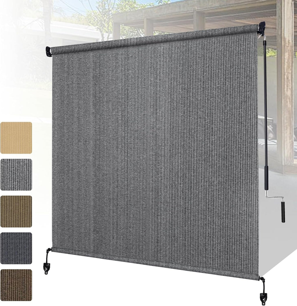 Shade&Beyond Patio Shades Roll Up Outdoor 11' W x 8' H, Cordless Roller Shade Blinds with 90% UV Protection, Exterior Sunshade Cloth Roll for Pergola Porch Gazebo Balcony, Gray
