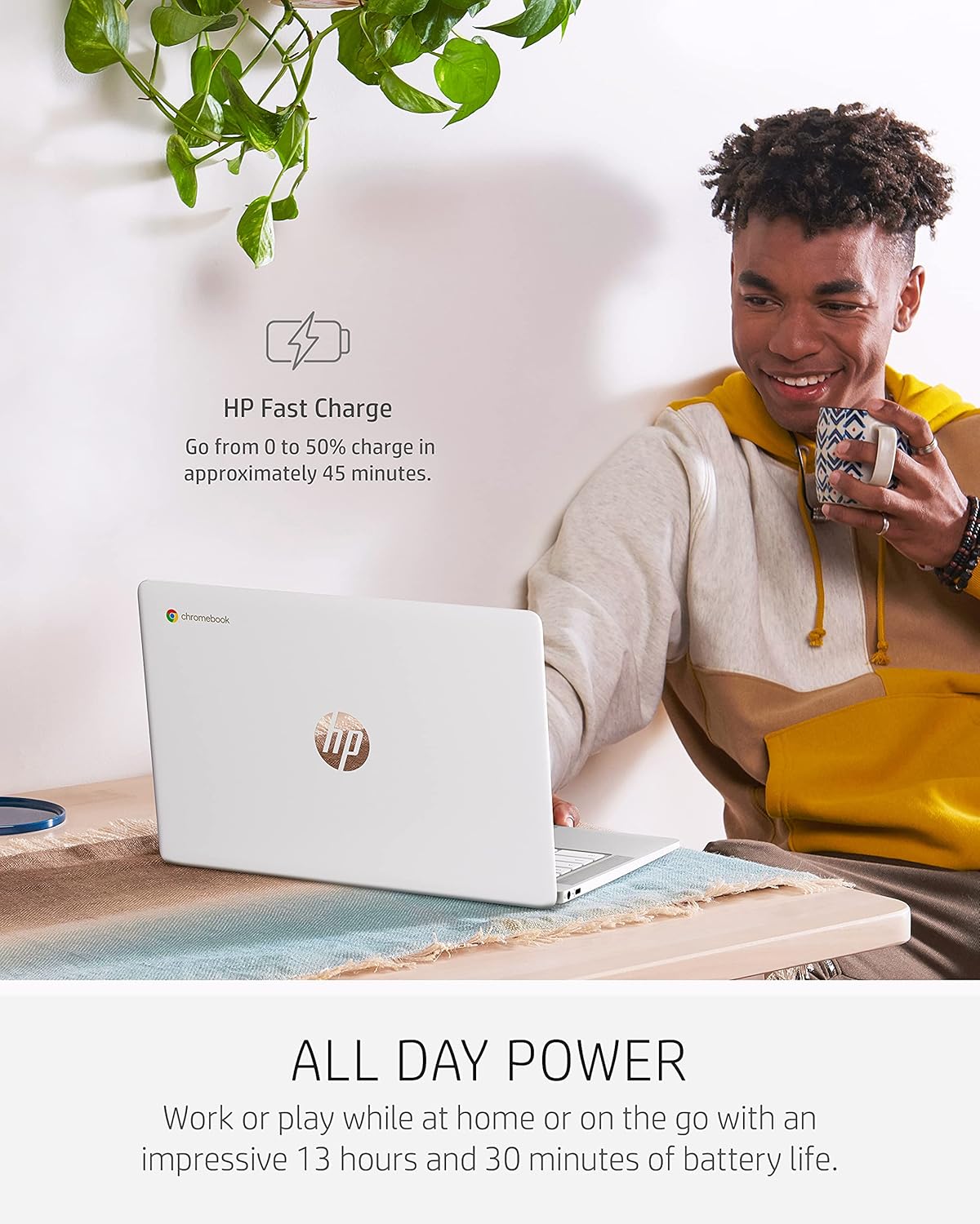 HP Chromebook 14 Laptop, Intel Celeron N4000 Processor, 4 GB RAM, 32 GB eMMC, 14' HD Display, Chrome, Lightweight Computer with Webcam and Dual Mics, Home, School, Music, Movies (14a-na0021nr, 2021)
