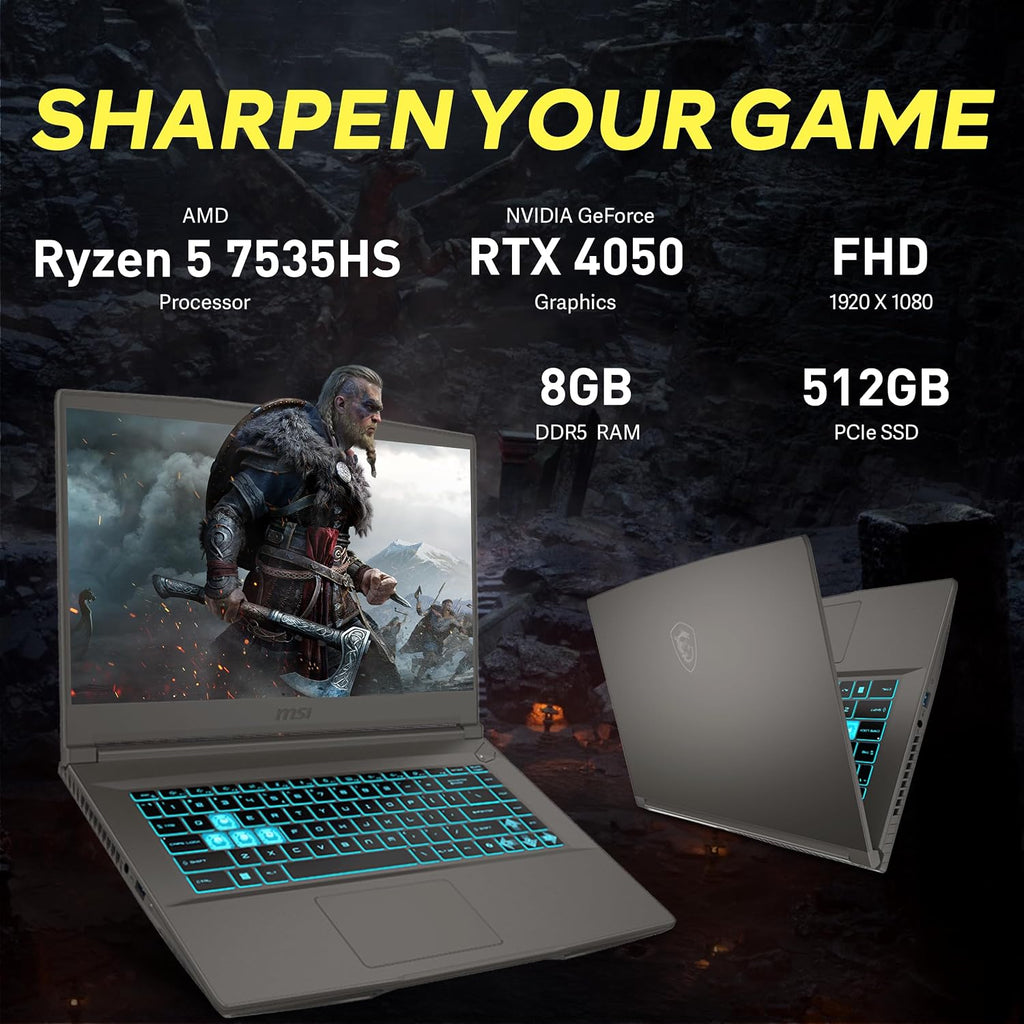 MSI Thin A15 15.6' FHD 144Hz Gaming Laptop, AMD Ryzen 5 7535HS, 8GB DDR5, 1.5TB Storage(512GB SSD+1TB Docking Station Set), NVIDIA GeForce RTX 4050 6GB GDDR6, Backlit Keyboard, Wi-Fi 6E, Win 11, Black