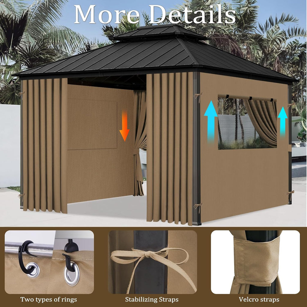 10'x12' Gazebo Curtains Outdoor Waterproof, 4-Panels Sidewalls with Zipper, Universal Replacement for Patio Privacy Screen(Only Curtains)