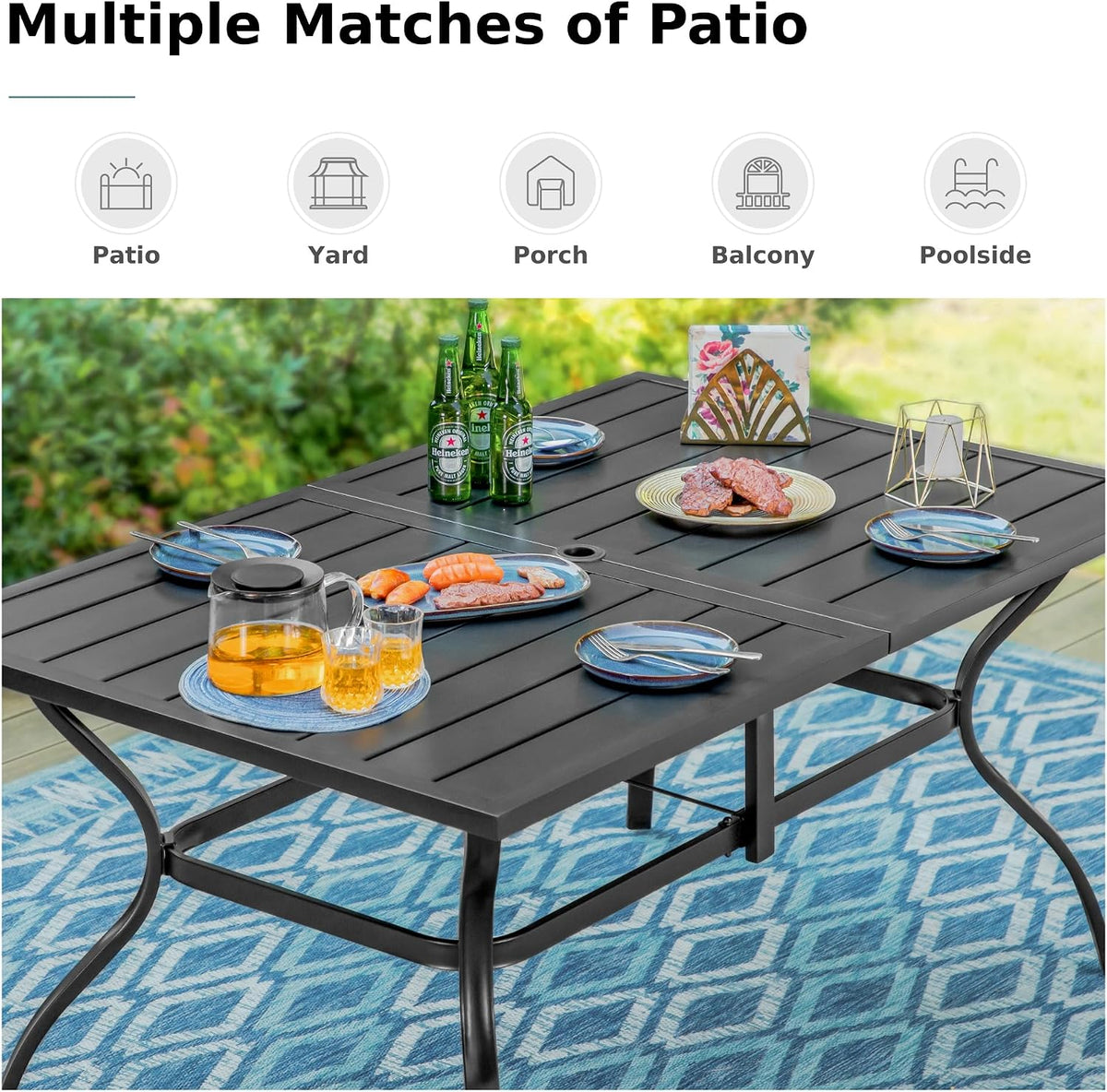MFSTUDIO Patio Table and Chairs Set of 6, Outdoor Dining Set for 6 with Metal Table and Swivel Chairs, 7 Piece Outdoor Patio Furniture Set for Deck/Backyard/Poolside/Garden