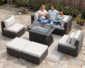 NICESOUL 6 Seats Modern Outdoor Furniture Set with Firepits Natural Gas/Propane, Extra Large Wicker Patio Sofa Sectionals for Outside, 29.3'' High Backrest Modular Deep Seated Conversations, Gray