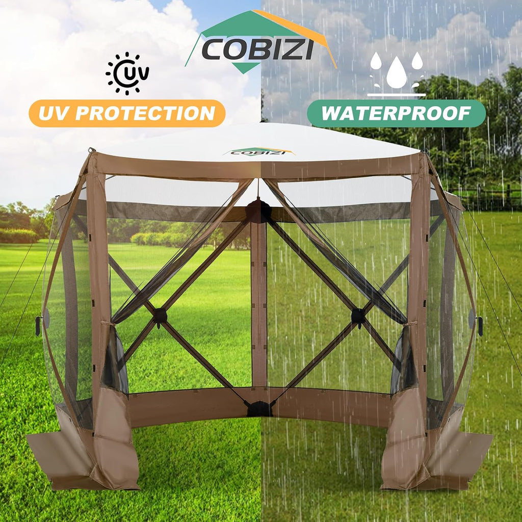 COBIZI 10x10 FT Pop up Gazebo, Popup Canopy Tent, Screened in Gazebos, Waterproof Portable Outdoor Small Screen Tents Sun Shelter,carpas para Patio for Camping, Garden and Backyard,Brown