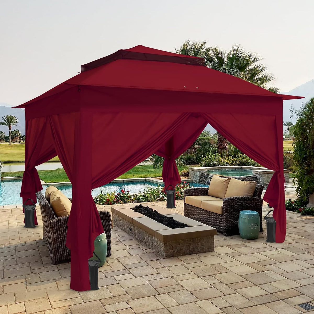 COOS BAY 11x11 Pop Up Gazebo with 4 Sidewalls, Instant Outdoor Canopy Tent with UPF 50+ UV Protection, Water Resistant Shelter with Carry Bag, Stakes & Ropes, Red
