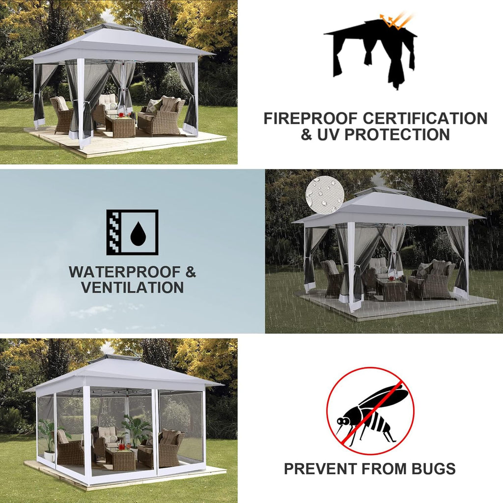 COBIZI 12x12 Pop up Gazebo On Clearance with Mosquito Netting,Waterproof Roof & Sandbags,Outdoor Canopy Tent with 4 Ropes,8 Stakes,Carrying Bag,Patio Portable Gazebo for Garden,Backyard,Lawn,Darkgrey