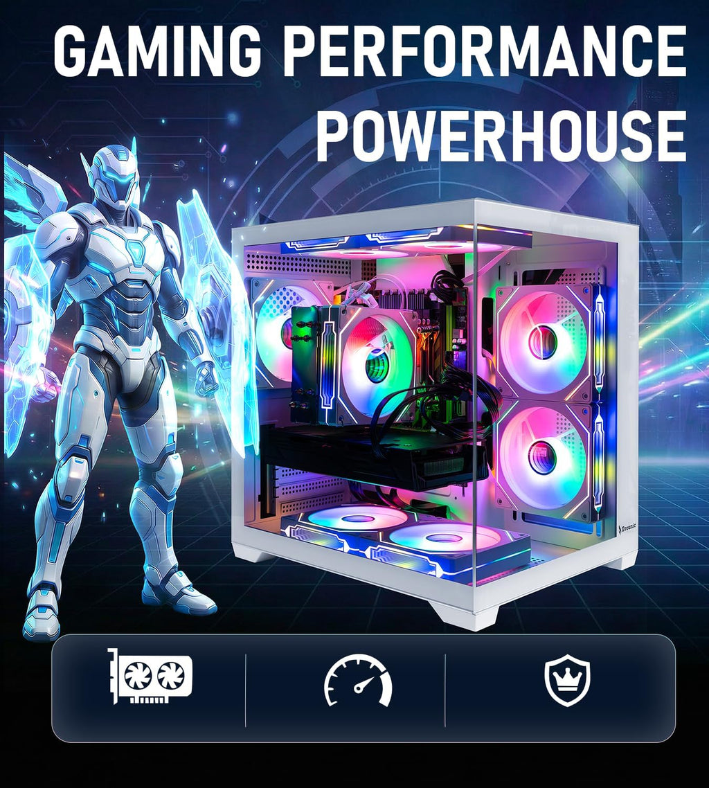 ARGB Gaming PC White Computer Desktop – Ryzen 5 5500 up to 4.2GHz, GeForce GT1030, 16GB DDR4 RAM, 1TB NVMe SSD, WiFi 6 & BT 5.4, Windows 11, 8× ARGB Fans, 650W PSU
