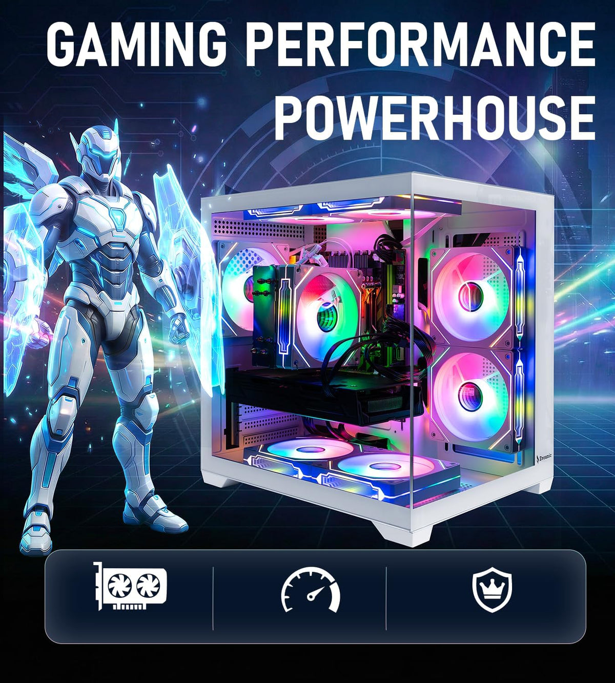 ARGB Gaming PC White Computer Desktop – Ryzen 5 5500 up to 4.2GHz, GeForce GT1030, 16GB DDR4 RAM, 1TB NVMe SSD, WiFi 6 & BT 5.4, Windows 11, 8× ARGB Fans, 650W PSU