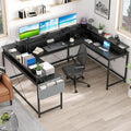 GAOMON U Shaped Desk, 79' U Shaped Gaming Desk with Monitor Stand and LED Lights, Reversible Long Shaped Large Computer Desk with Power Outlets, Large Corner Office Desk with Storage Bag and Hooks