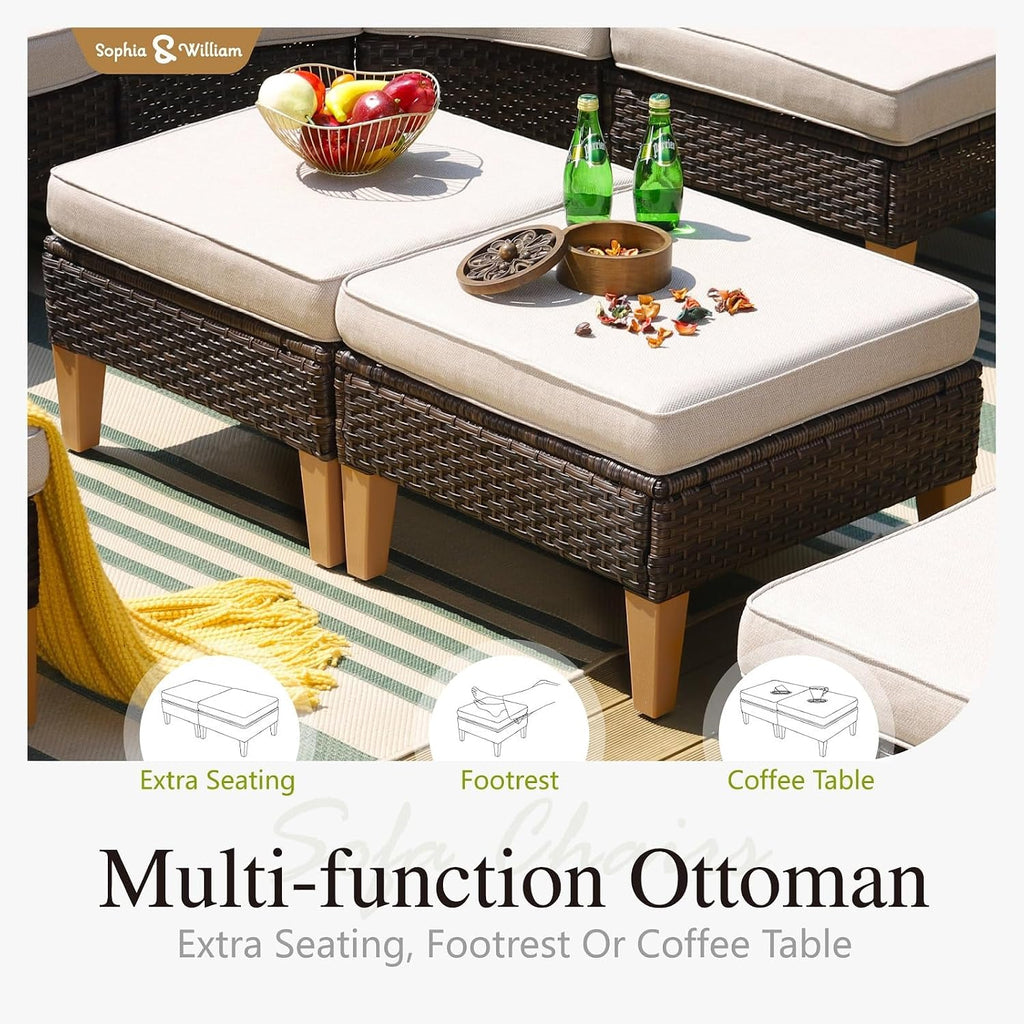 Sophia & William Patio Furniture Set with Fire Pit Table, Large Outdoor Wicker Rattan Sectional Sofa 8 Piece Patio Conversation Set for Deck, Backyard, Porch, Outside(56-Inch Fire Pit,Beige)