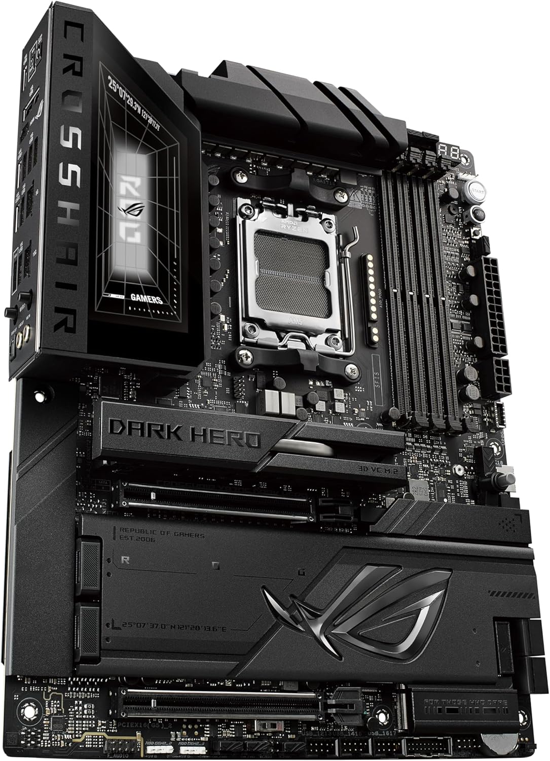 ASUS ROG Crosshair X870E Dark Hero ATX Motherboard, 20+2+2 Power Stages, DDR5 Slots, PCIe® 5.0, Five M.2 Slots, 3D VC M.2 heatsink, USB4®, AI Cache Boost, PCIe Slot Q-Release, AIO Q-Connector