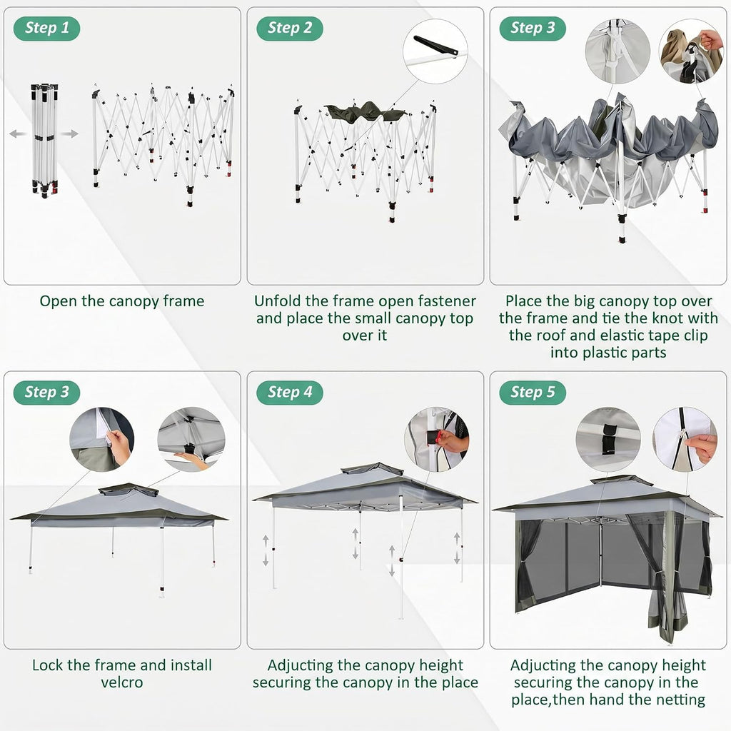 COBIZI 12x12 Pop Up Gazebos On Clearance - Upgrade Easy Up Metal Outdoor Gazebo Waterproof - Portable Gazebo with Mosquito Nettings, 4 Ropes 8 Stakes and Carry Bag for Patio Garden(Dark Gray)