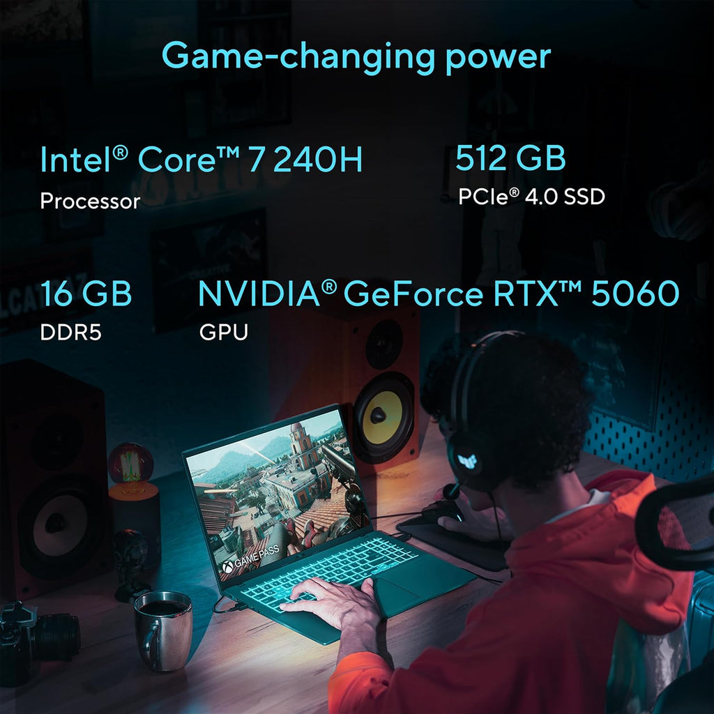 ASUS V16 Gaming Laptop, 16' WUXGA 144Hz Display, Intel Core 7 Processor 240H, NVIDIA GeForce RTX 5060, 16GB Memory, 512GB Storage, Windows 11, Matte Black, V3607VM-ES74