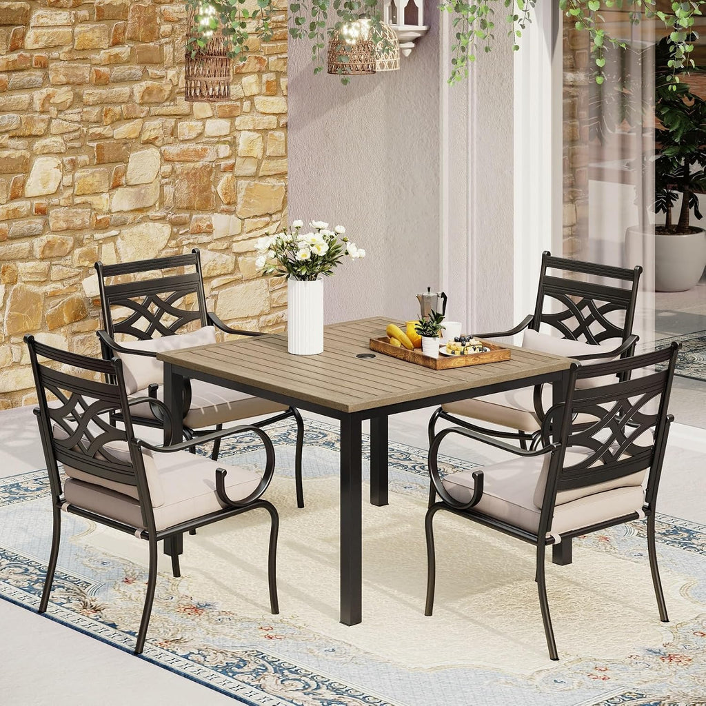MFSTUDIO Patio Table and Chairs Set of 4, Patio Dining Sets for Deck Poolside Backyard & Garden, Outdoor Dining Set for 4 with Umbrella Hole