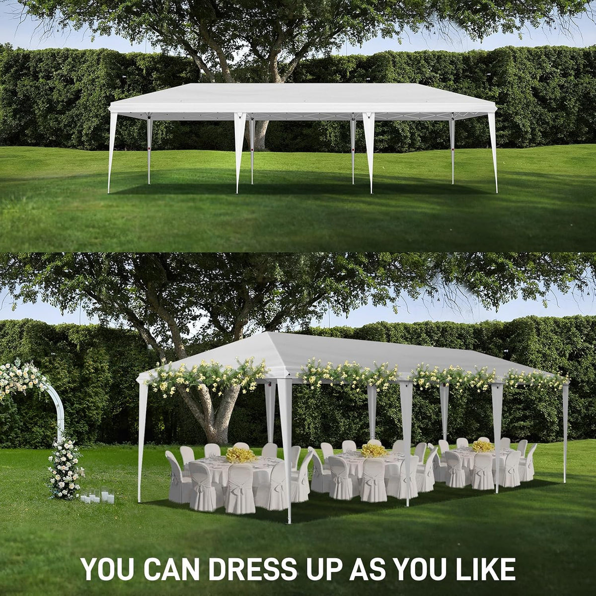 VINGLI 10x30 Pop Up Canopy Tent, Outdoor Tent Canopy Foldable Portable Canopies for Camping, Patio, Parties, EZ Up Gazebo Canopy with Carry Bag(White)