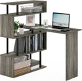 Furinno Classic L Shape Computer Desk, Gaming Desk, Office Desk with 5-Tier Shelves, 40' Wide, for Home Office, Study, Gaming, Grey Oak