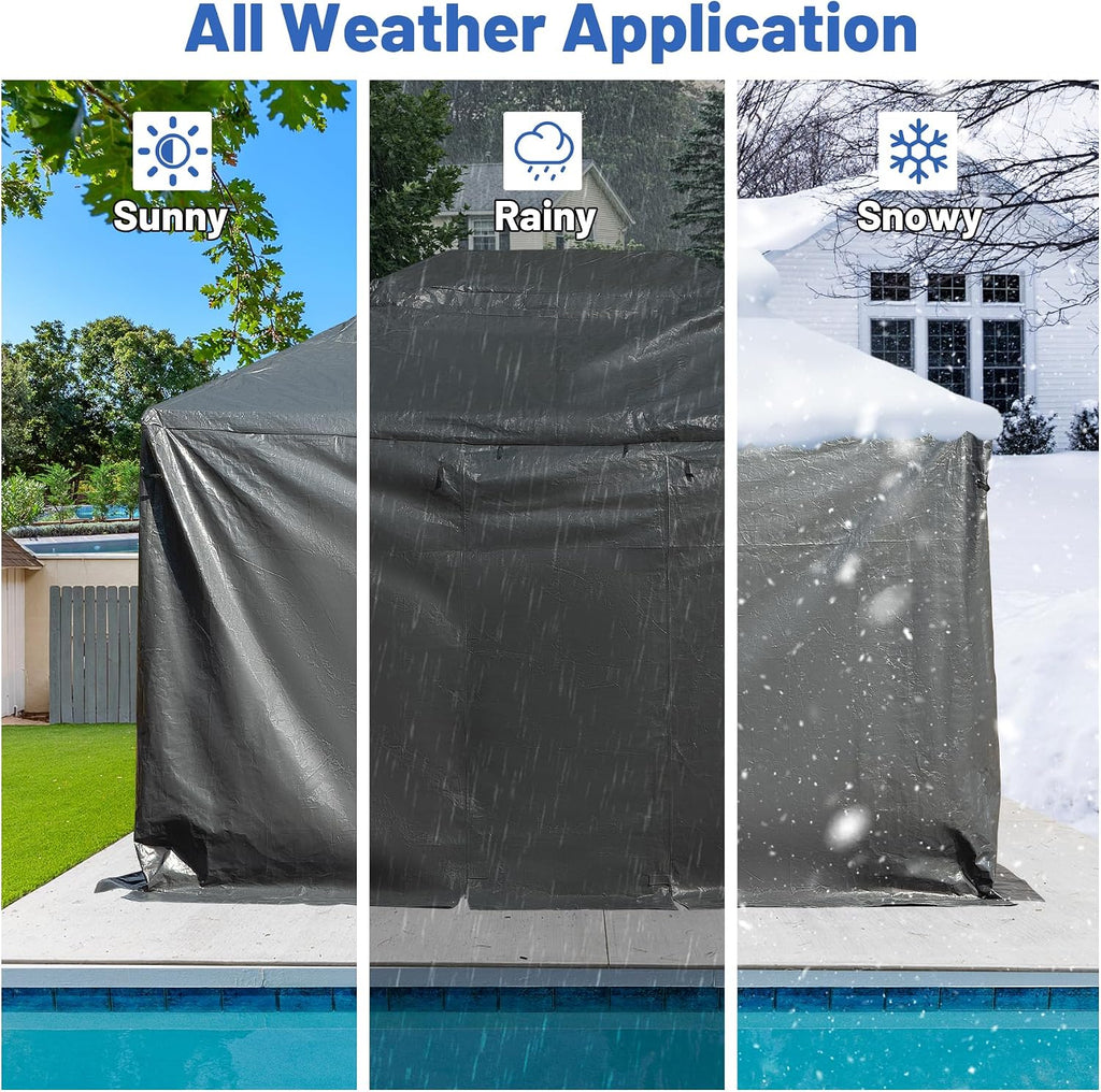 10 x 10 FT Outdoor Gazebo Cover for Hardtop Gazebos, Universal Winter Gazebos Cover with Sidewalls and Mesh Window, All-Season Used - Grey(Gazebo Not Included)