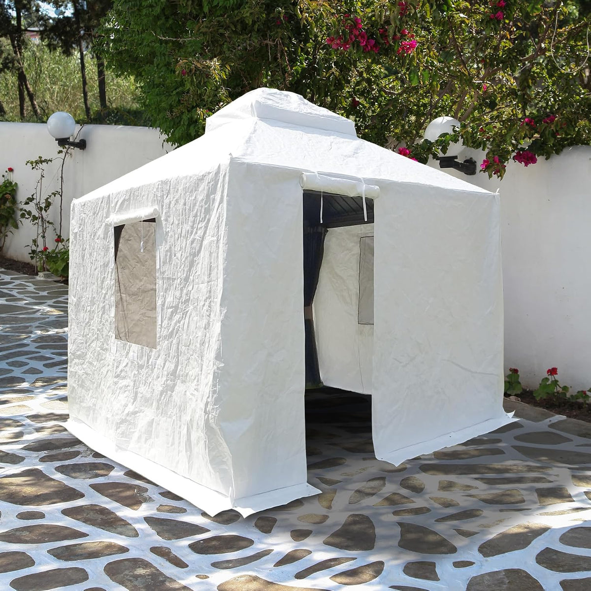 Domi 8' x 8' Universal Winter Gazebo Cover for Hardtop Gazebos,Outdoor Waterproof Enclosed Cover with Sidewalls and Mesh Windows,White (Gazebo not Included)