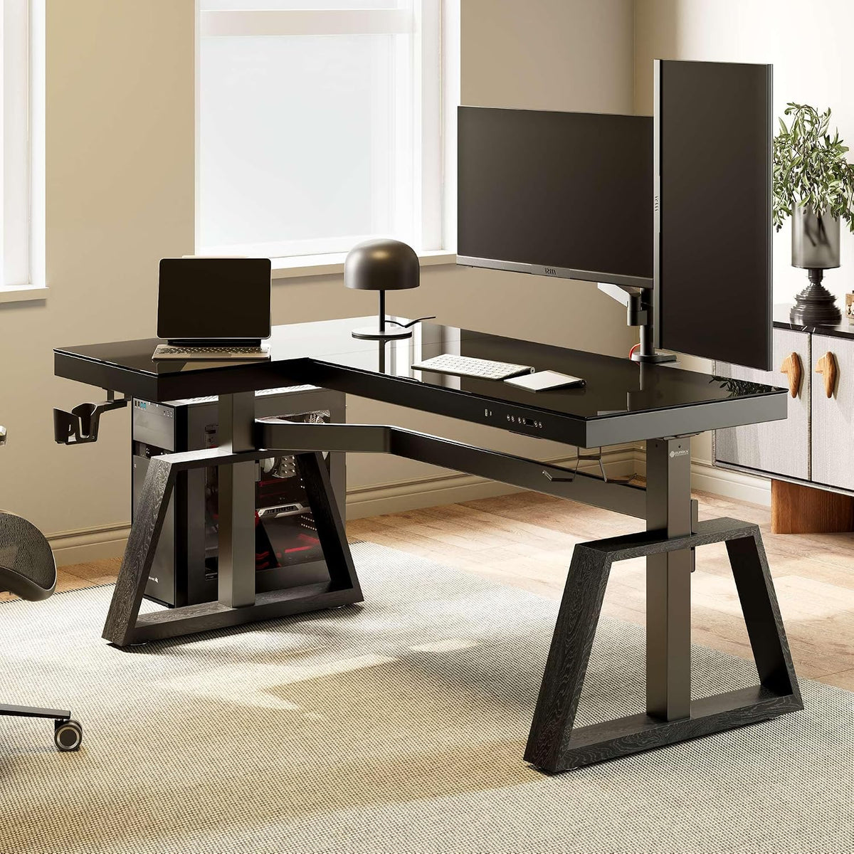 EUREKA ERGONOMIC Standing Desk, Gaming Table,Glass RGB, Height Adjustable Computer desks 60 Inch L Shaped Corner Music Studio Desk Workstation w Type-C Port,Cup Headset Holder,APP Control,Left