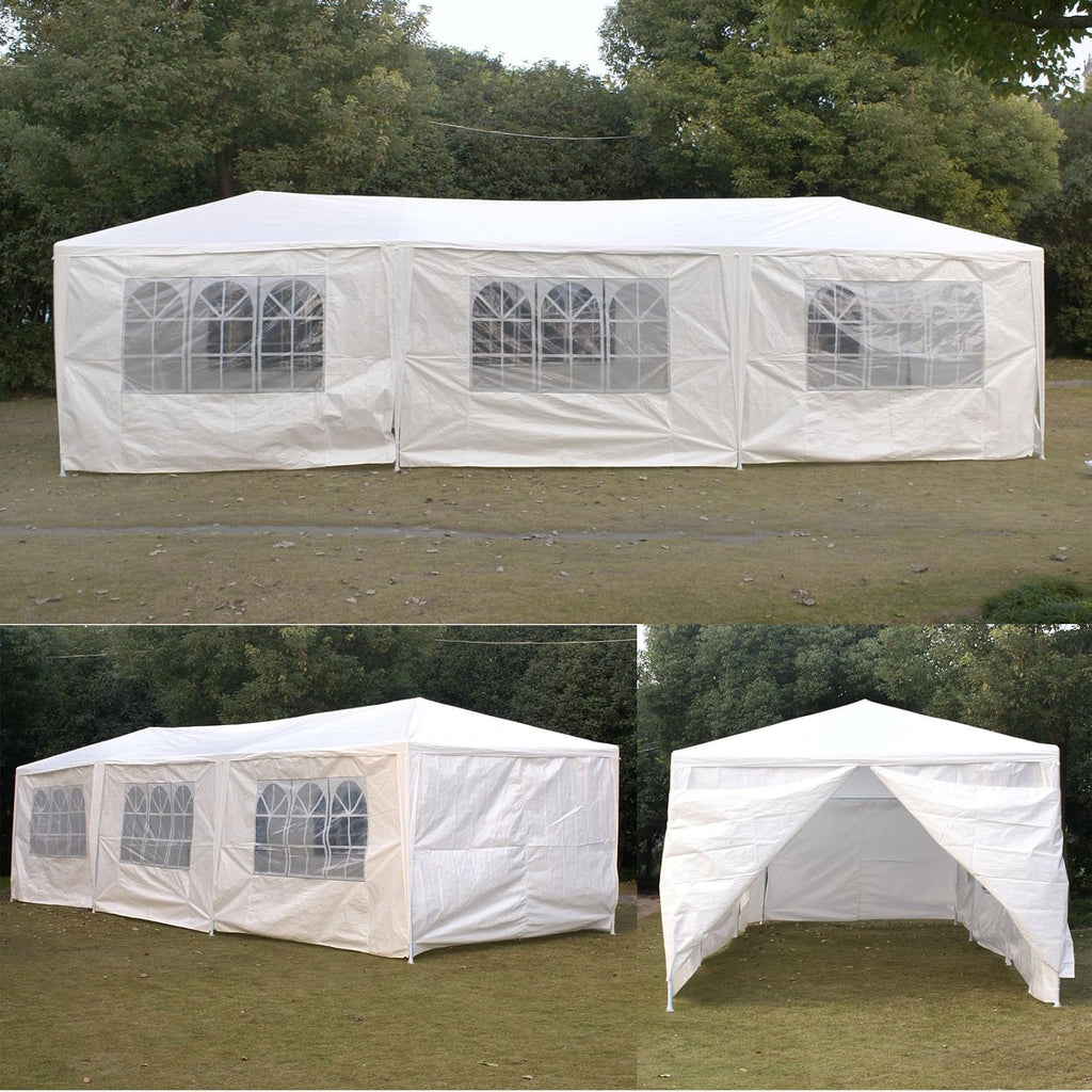 10' x 30' Outdoor Waterproof Gazebo Canopy Tent with Removable Sidewalls and Windows Heavy Duty Tent for Party Wedding Events Beach BBQ, White