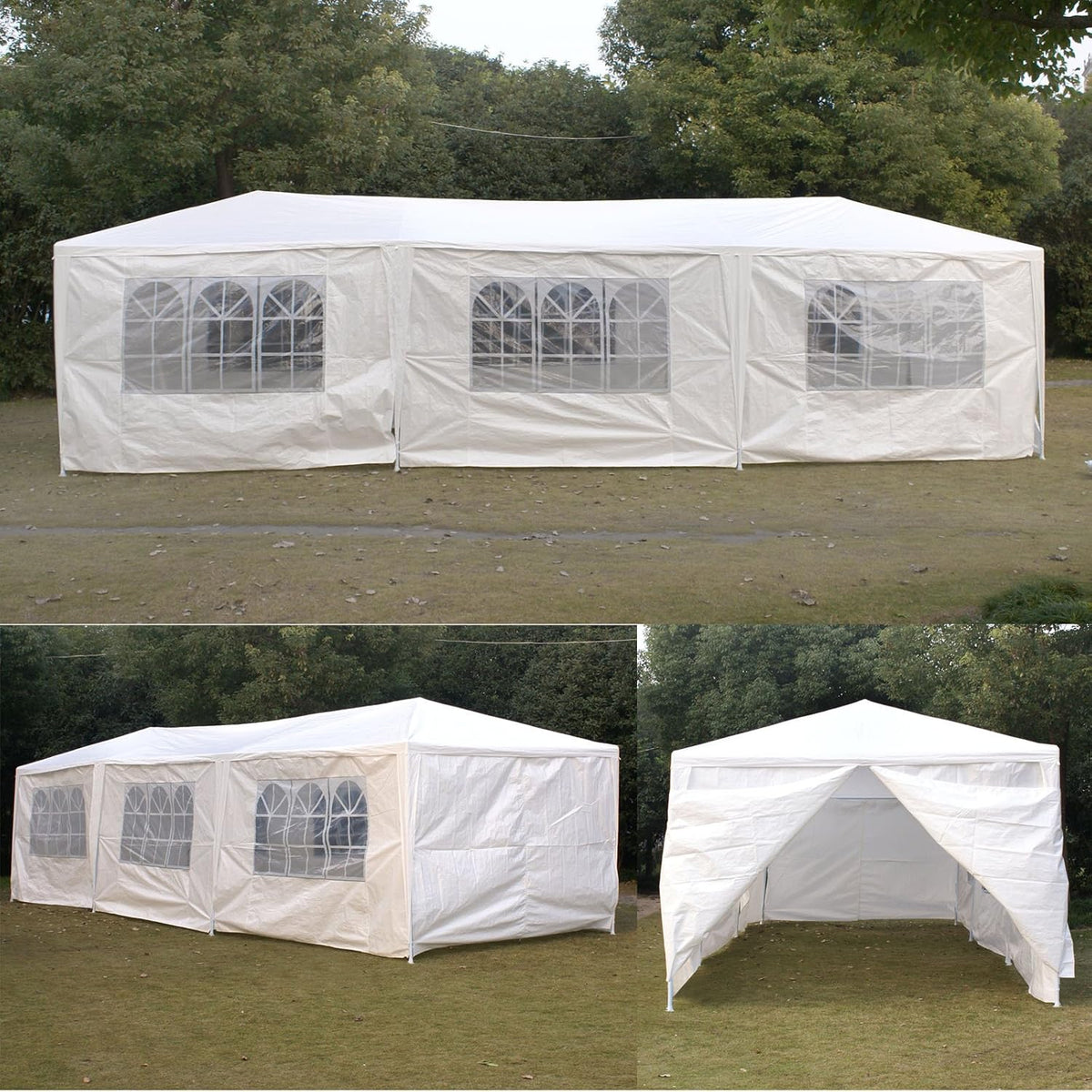10' x 30' Outdoor Waterproof Gazebo Canopy Tent with Removable Sidewalls and Windows Heavy Duty Tent for Party Wedding Events Beach BBQ, White