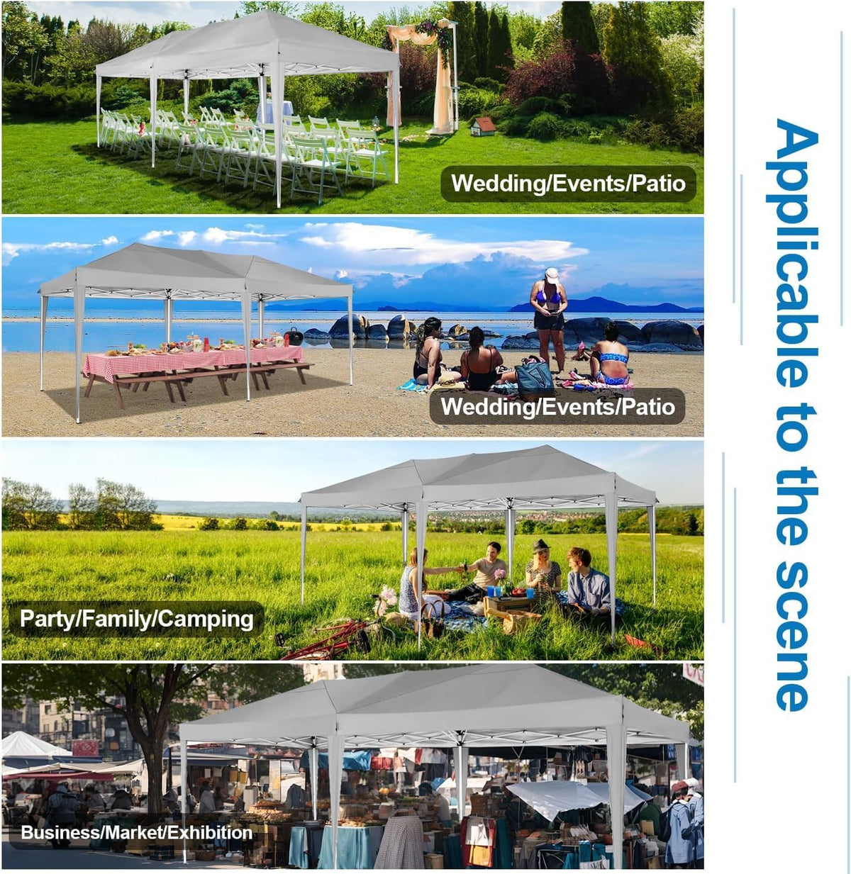 COBIZI 10x20 Pop Up Canopy Tent with 6 Sidewalls Easy Pop Up Tent 10x20 Waterproof Commercial Instant Shelter UPF 50+ Portable Gazebo Wedding Tents for Parties Carport Vender Events, Gray