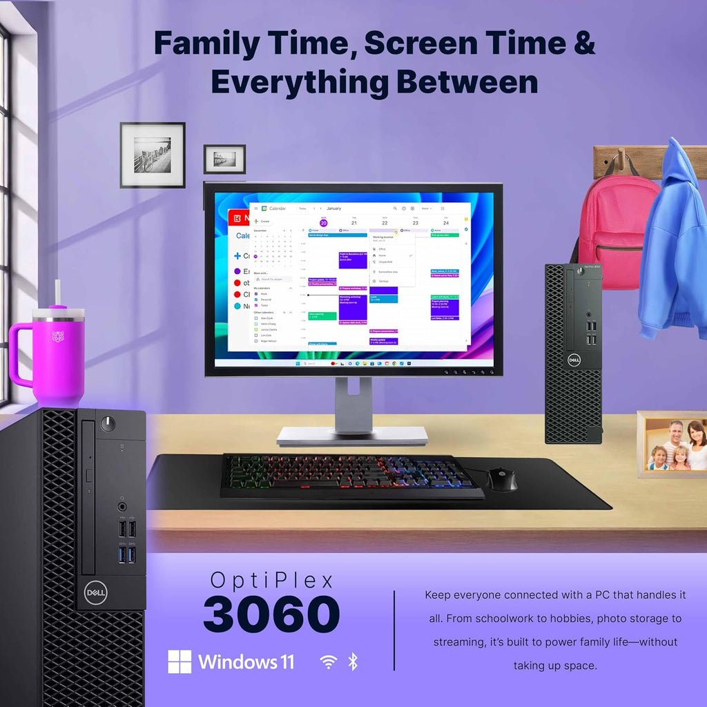 Dell OptiPlex 3060 Desktop | Intel i5 8th Gen | 16GB RAM | 500GB SSD | Win 11 Pro | 24' New LCD | RGB Keyboard + Mouse | RGB Speakers | 2K Webcam | Deskpad | Home & Office PC (Renewed)