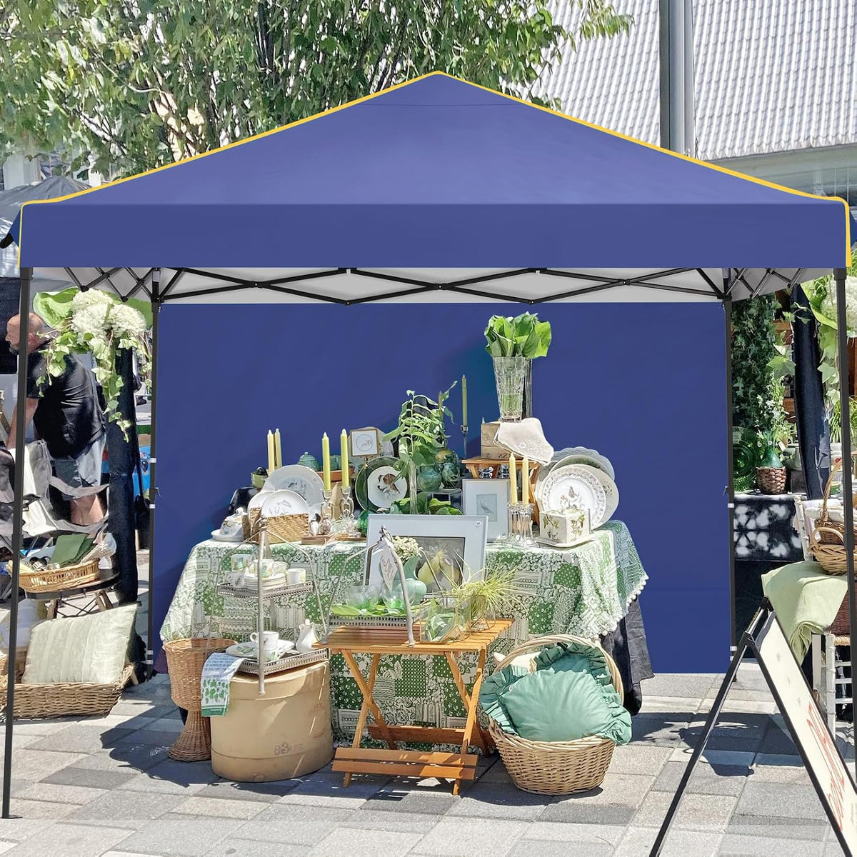 COBIZI 10x10 Pop Up Canopy Tent with 4 Removable Sidewalls 2.0, Waterproof Commercial Instant Gazebo Outdoor Tents for Party/Exhibition/Picnic with Carry Bag,4 Stakes & Ropes (Deep Blue)