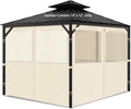 Gazebo Privacy Curtains 10' x 12' with Mosquito Windows, 4-Panels Side Wall with Zipper Universal Replacement for Patio, Outdoor Canopy, Garden and Backyard, Beige(Curtain Only)